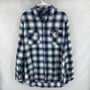 Dixxon Men XL Flannel Shirt Gray Blue Plaid Long Sleeve Button West Coast Custom